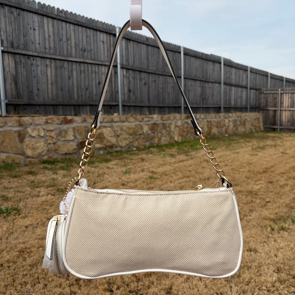 JUICY COUTURE NWT Cream & White Woven Canvas Shoulder‎ Bag with Coin Purse